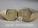 Wappenringe | Reliefringe antik mit Familienwappen massiv Gelbgold, eckige Form